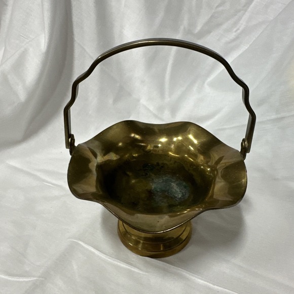 Other - Vintage Solid Brass Trinket Bowl Scalloped Edges Handle, Footed, 5.5